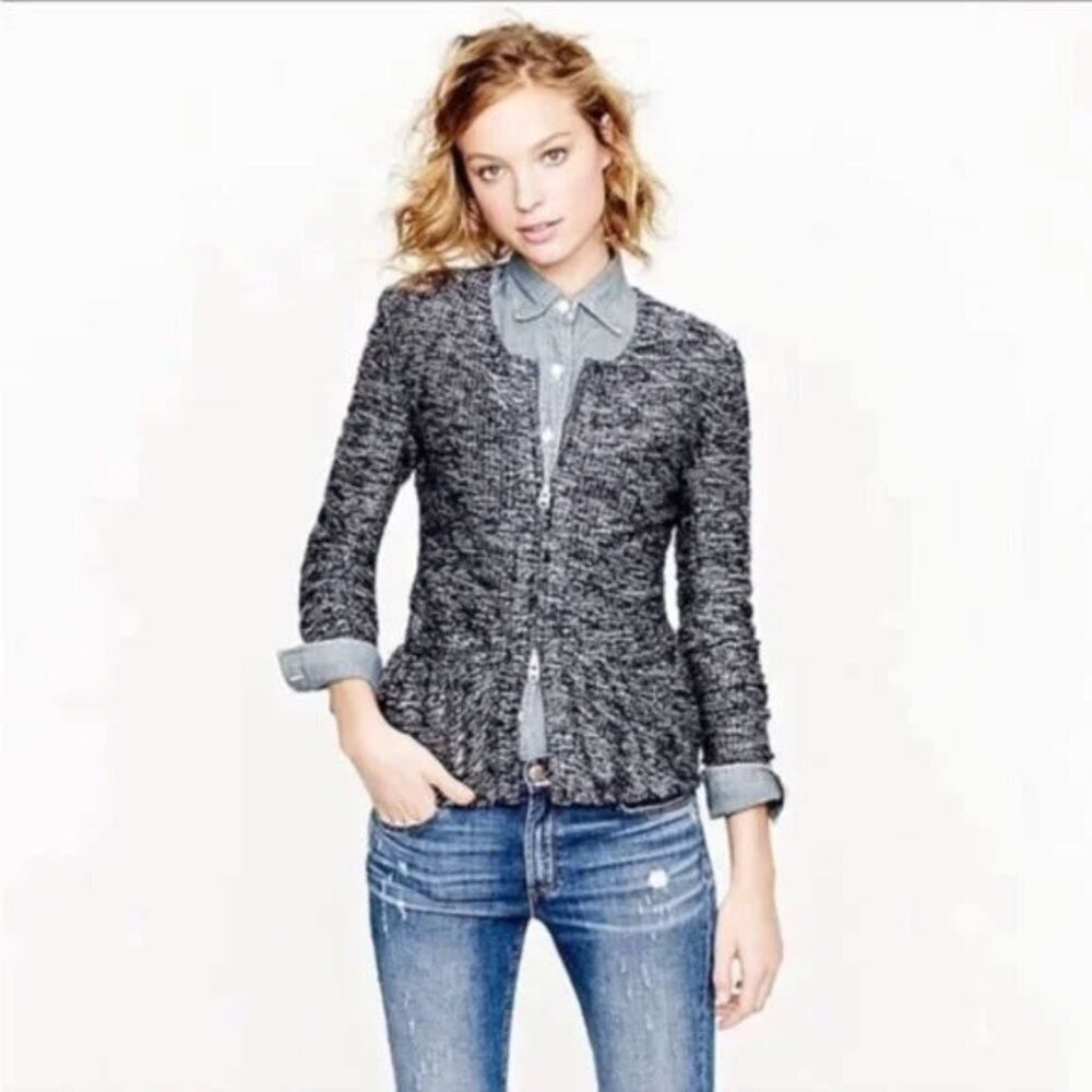 J. Crew Womens Navy Blue White Tweed Boucle Peplum Blazer Jacket Size Small - Picture 3 of 11
